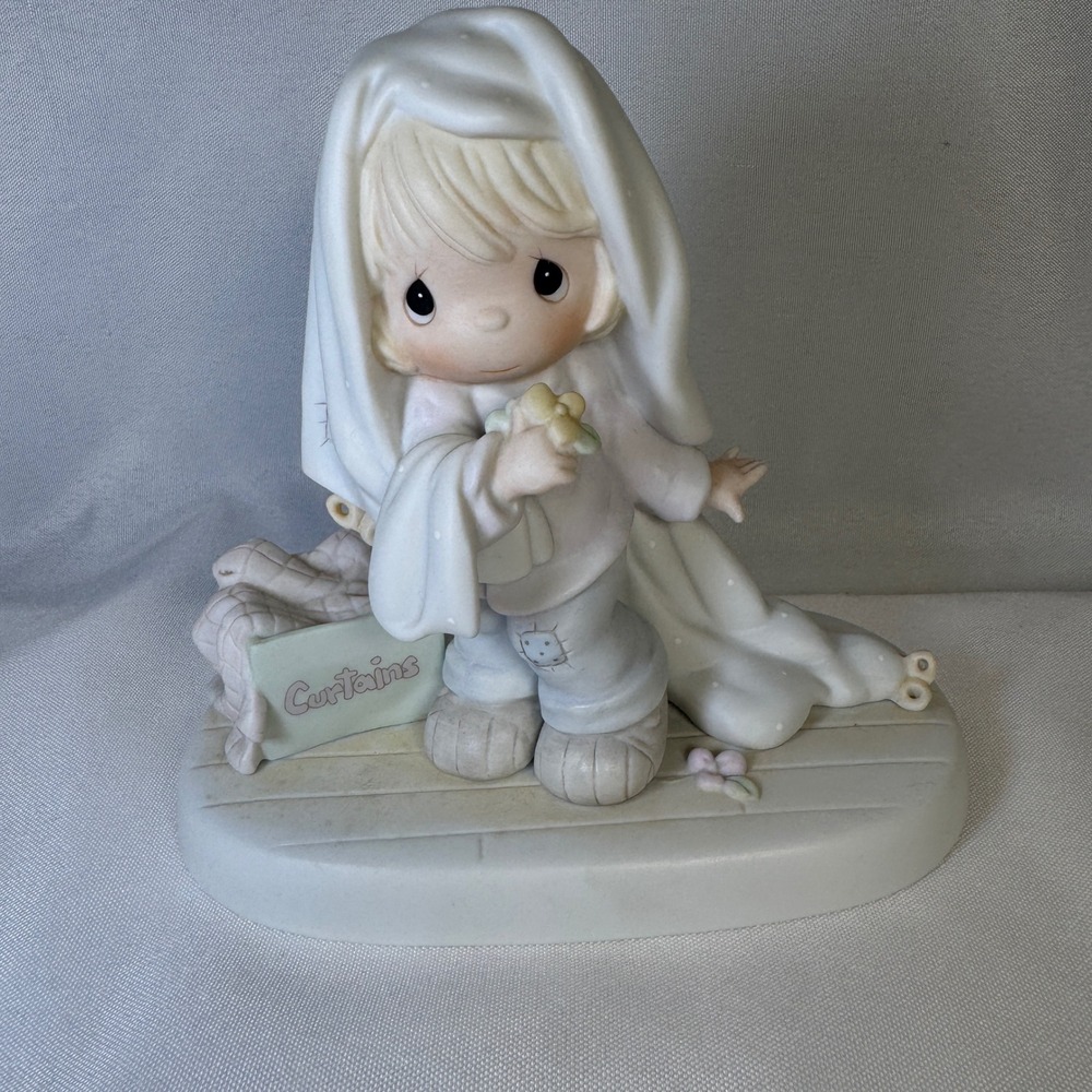 Precious Moments June Girl in Curtains Figurine 1987 Enesco 110043 Sam Butcher